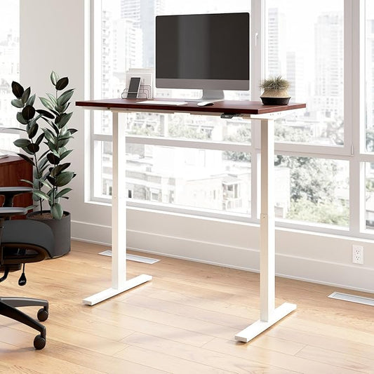 Bush Business Furniture 48-inch Electric Height Adjustable Standing Desk, Ergonomic Sit-Stand Computer Table for Home and Professional Office, Move 60 Series, Hansen Cherry with White Base