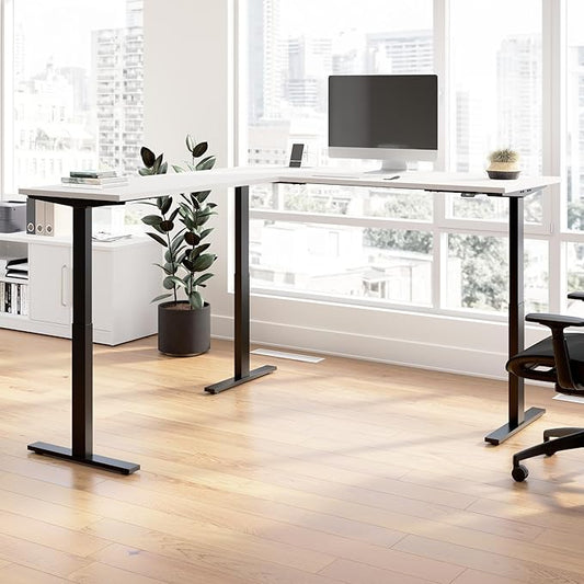 Bush Business Furniture 72-inch Height Adjustable L Shaped Standing Desk, Electric Sit-Stand Corner Computer Table, Ergonomic Office, Move 60 Series, White with Black Base