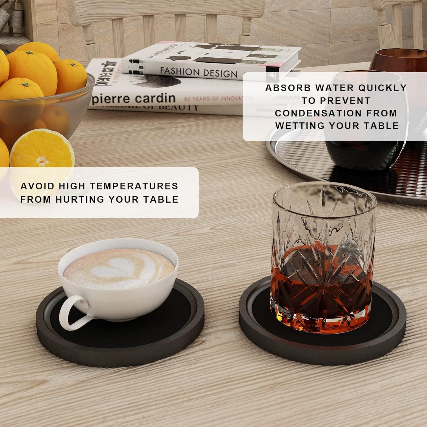 MinBoo Bamboo Coasters for Coffee Table Set of 6 Coasters for Drinks Absorbent with Holder Coffee Table Decor for Tabletop Protection Gifts for House Warming New Home & Wedding