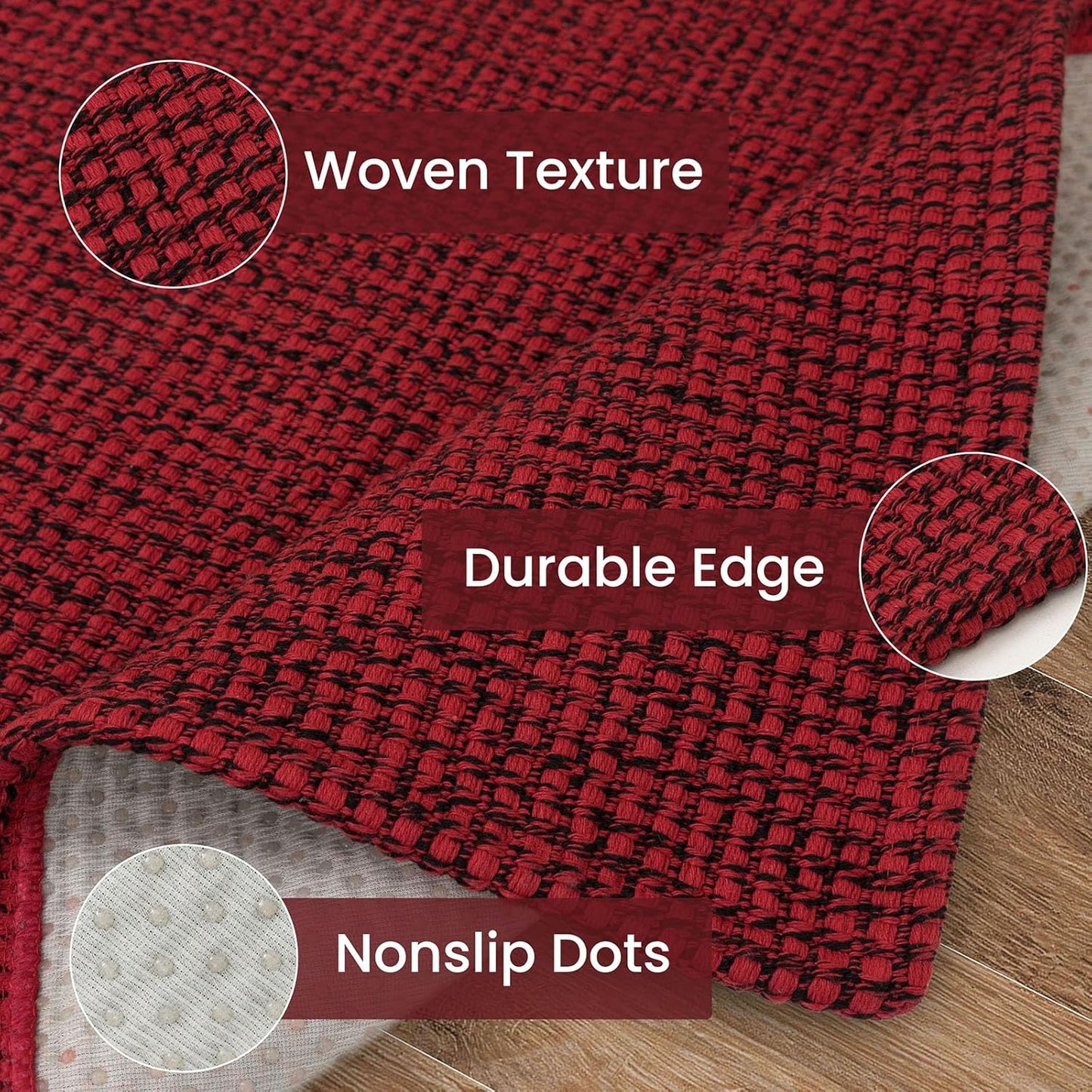 IOHOUZE Christmas Runner Rug 2x5 Black Red Washable Holiday Rug Non Slip Runners for Hallways Entryway Runner Indoor, Kitchen Throw Rug Woven Cotton Floor Carpet for Hall Entrance