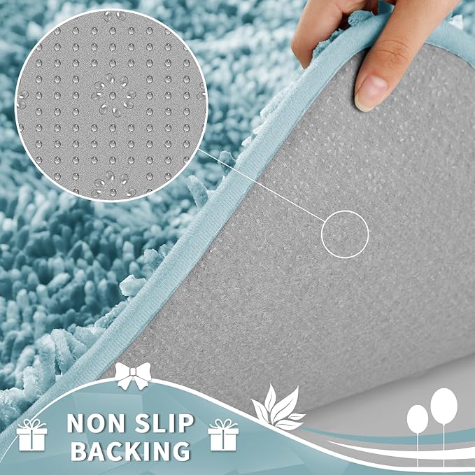 Yimobra Toilet Rugs U Shaped Washable, Extra Thick Soft Absorbent Chenille Contour Bathroom Rugs for Toilet 24x24 Inch, Quick Dry Non Slip Toilet Mat for Bath Floor, Greyish Blue
