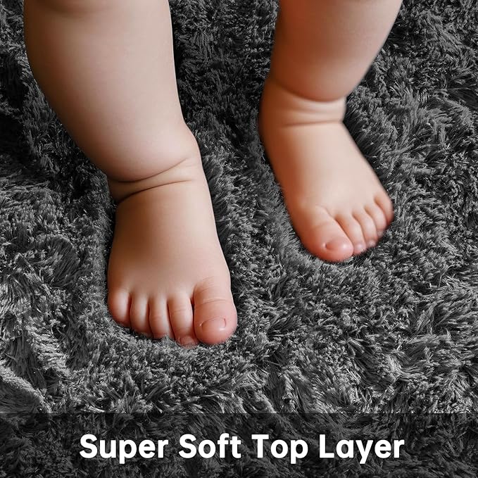 Ophanie Round Rugs 7Ft Grey Circle Area Rug, Fluffy Fuzzy Bedroom Carpet, Plush Soft Shaggy Indoor Floor Gray Living Room Rugs for Kids Home Decor Aesthetic, Nursery