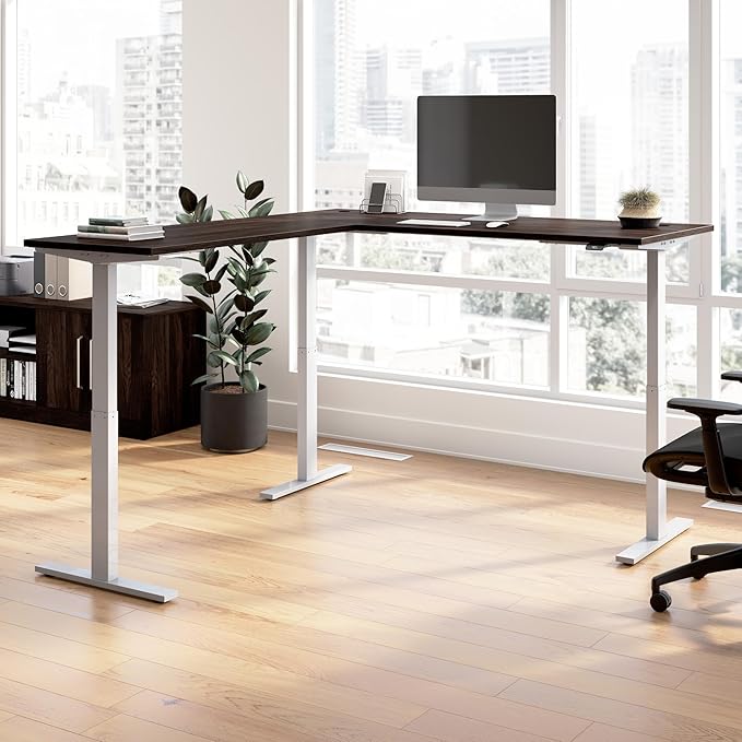 Bush Business Furniture 72-inch Height Adjustable L Shaped Standing Desk, Electric Sit-Stand Corner Computer Table, Ergonomic Office, Move 60 Series, Black Walnut with Metallic Gray Base