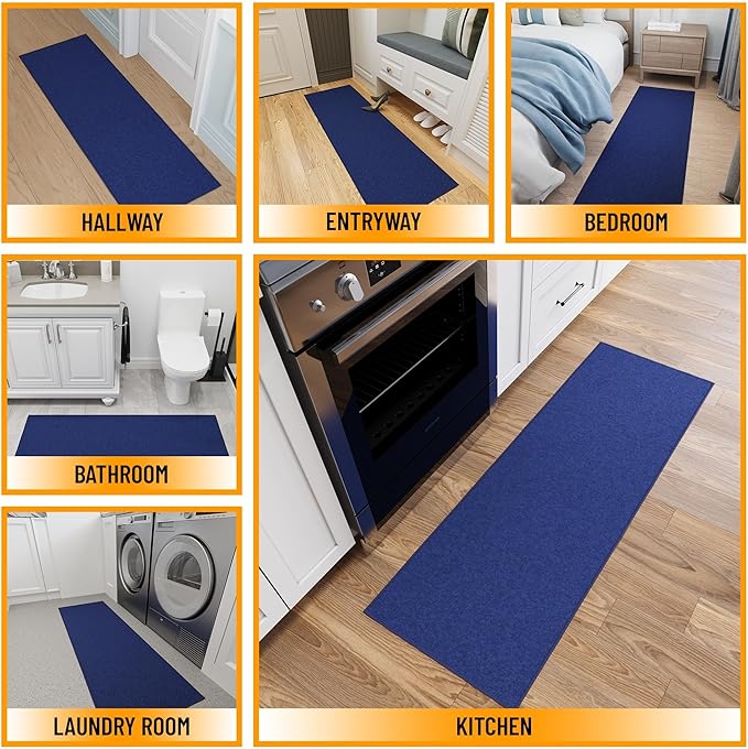 Ottomanson Hallway Runner Rug 20" x 59" Non Slip Solid Area Rugs Easy to Clean Laundry Rug Runner Durable & Pet Friendly Floor Carpet Runners for Hallways Entryway Living Room Kitchen, Navy