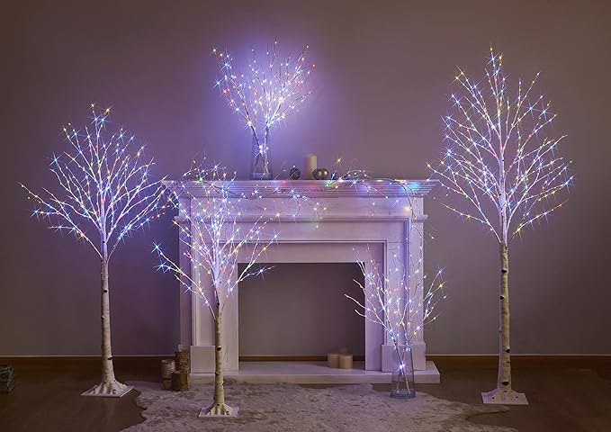 LITBLOOM Lighted Birch Garland Battery Operated with 8 Functions 48 Multi-Color and Warm White Lights, Pre-lit Twig Vine Lights 6FT for Home Bedroom Wall Mantle Decoration