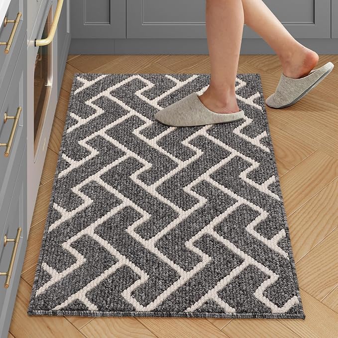 hicorfe Kitchen Rugs and Mats,Kitchen Mats for Floor,20"x31.5" Non Slip Runner Rug,Absorbent Resist Dirt Comfort Standing Mat Machine Washable for Entryway,Hallway,Front of Sink(Grey)