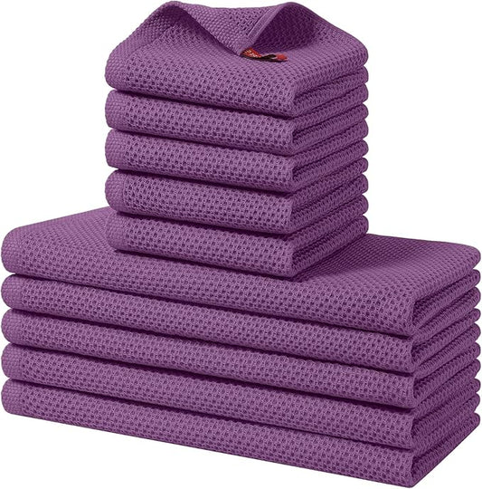 Homaxy 100% Cotton Kitchen Towels and Dishcloths Set, 12 x 12 Inches and 13 x 28 Inches, Set of 10 Bulk Kitchen Towels Set, Ultra Soft Absorbent Dish Cloths for Washing Dishes, Purple