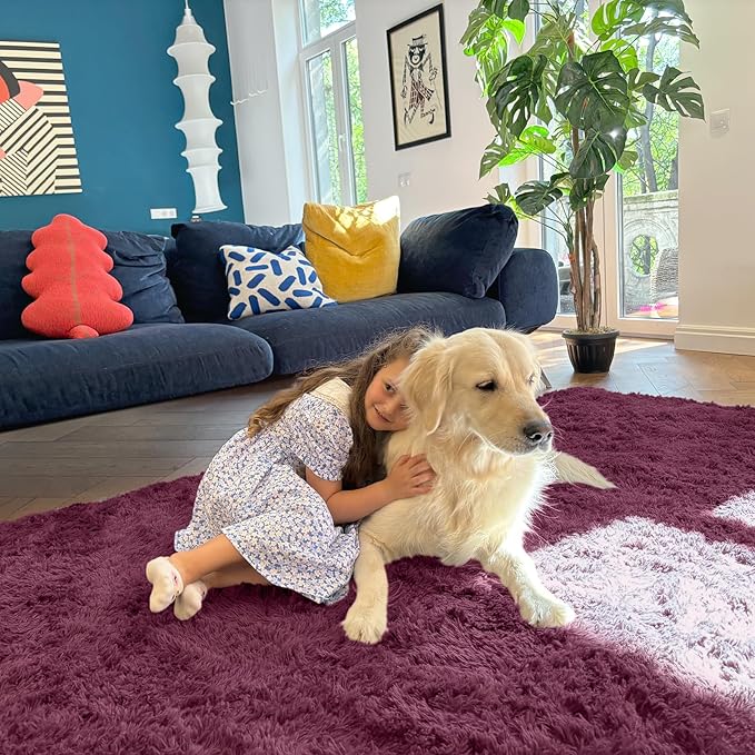 OLANLY 2x5 Machine Washable Runner Rugs for Hallway, Soft Fluffy Shaggy Bedside Rugs for Bedroom, Living Room, Indoor Floor Carpet for Kids Girls Boys, Nursery Rooms, Home Decor Aesthetic, Burgundy