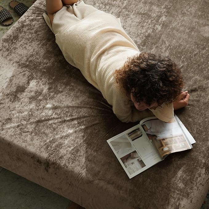 PHF Truly Velvet Fitted Sheet Only Twin Size, Luxury Super Soft Cozy Fuzzy Fleece Bottom Sheet, Deep Pocket Up to 16",Strenghth Elastic Band,Suitable for Fall Winter Spring, No Pillowcases, Khaki