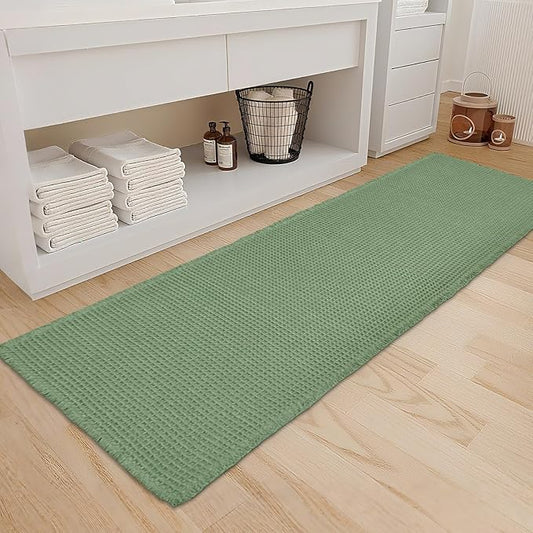 ZALL Waffle Bath Mat,Super Absorbent Non Slip Bathroom Rug,Sage Green 24X72inch,Machine Washable Ultra Soft Floor Mats