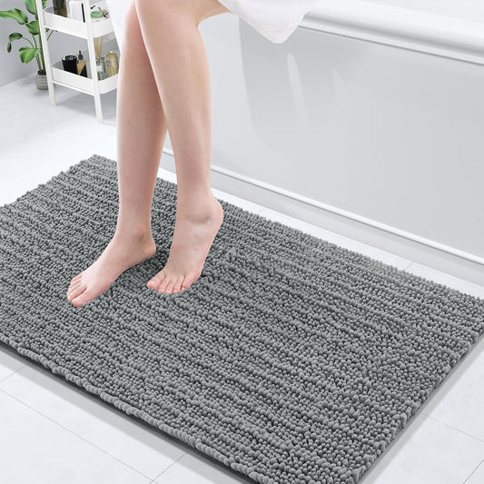 Arotive Luxury Chenille Bathroom Rug Mat, Extra Soft Thick Absorbent Shaggy Bath Rugs, Non-Slip Machine Wash Dry, Plush Bath Mats for Bathroom, Shower and Tub, 47x24, Grey