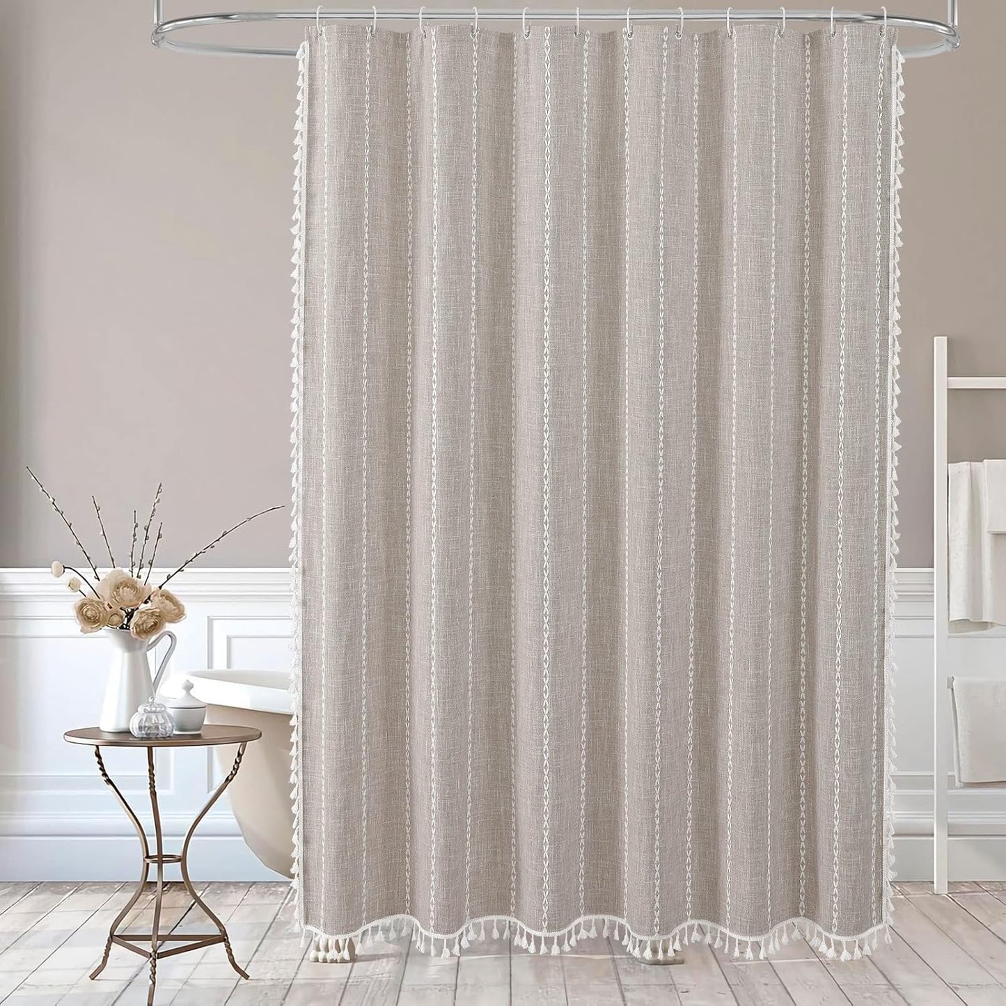 MitoVilla Tan Small Stall Shower Curtain 36 x 72, Taupe Half Size Narrow Polyester Linen Fabric Shower Curtains for Boho Farmhouse Bathroom Decor, Wrinkle Resistant Cloth Shower Curtain