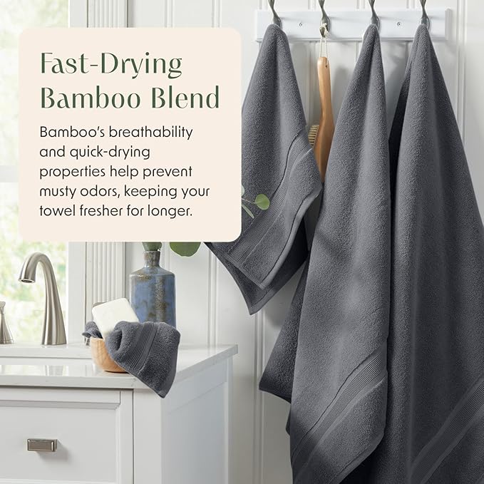 Springtree Home Luxury Viscose from Bamboo Bath Towel Set of 4 | 35% Viscose from Bamboo - 65% Cotton | Absorbent Quick-Dry Towels for Bathroom | Oeko-TEX Standard 100 Cotton | Iron Grey