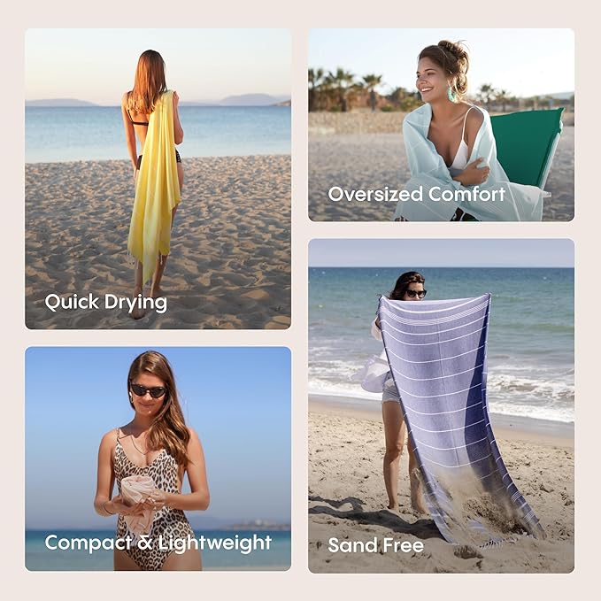 WETCAT Turkish Beach Towel Oversized (38"x71") 100% Turkish Cotton, Made in Turkey - Sand Free, Extra Large, Ultra Soft, Quick Drying, Compact & Lightweight for Travel - Sage Green