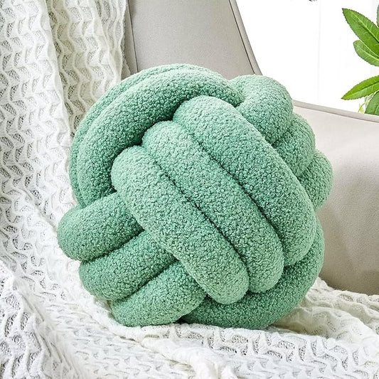 Uvvyui Knot Pillow Ball, Soft Home Decorative Pillows, Round Throw Pillow, Handmade Knotted Plush Pillow, Round Boucle Pillow Cushion (14 Inches Sage Green)