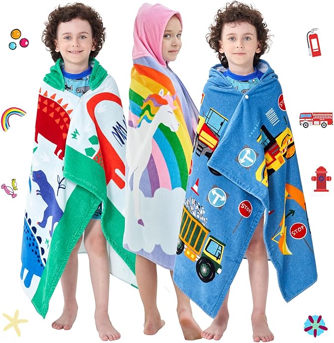 Kids Bath Towels, Kids Towel Girls Boys Hooded Beach,Bathroom,Pool Swim Towels 30 × 50 INCH Large Size Ultra Absorbent Cute Cartoon Animal Full Vitality 100% Cotton Dinosaur Towel| Dino