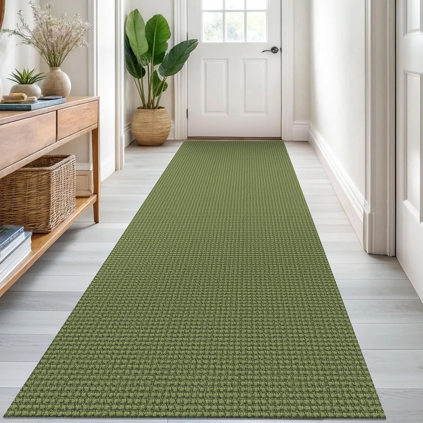 KOZYFLY Runners for Hallways 3x8 ft Washable Kitchen Runner Non Slip Rubber Backed Hall Runners Cotton Entryway Runner Rugs Floor Carpet for Indoor Backdoor Bedroom Kitchen, Olive Green/Earthy Green