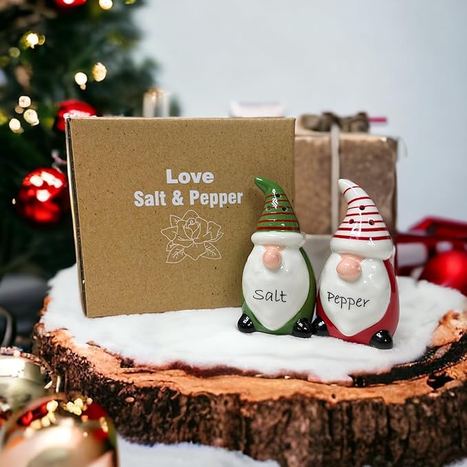 KARALIN Ceramic Salt & Pepper Shaker Sets Tabletop Accessories Cute Farmhouse Design Family Gifts with Gift Box Ready (Red & Green)