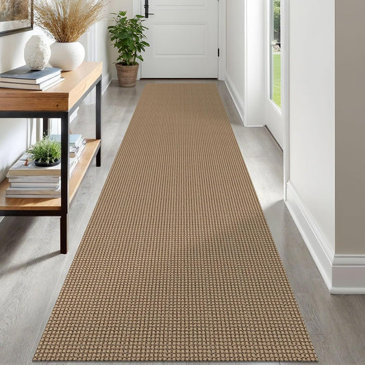 IOHOUZE Washable Runner Rug 2.6x12 Non Slip Rubber Backed Extra Long Hallway Runner Entryway Runner Indoor, Kitchen Rugs Woven Cotton Floor Carpet for Hall Stair, Orange/Tan/Brown