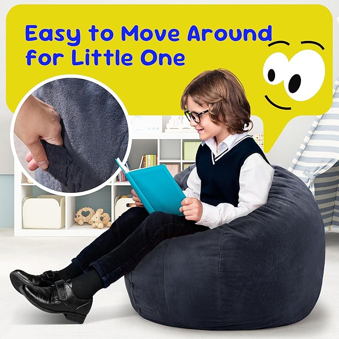 Hobestluk Bean Bag Chairs 2.5FT Beanbag Chair with Plush Faux Fur Cover Memory Foam Bean Bags, Small Bean Bag Chair for Living Room Bedroom, Playroom(Dark Grey)