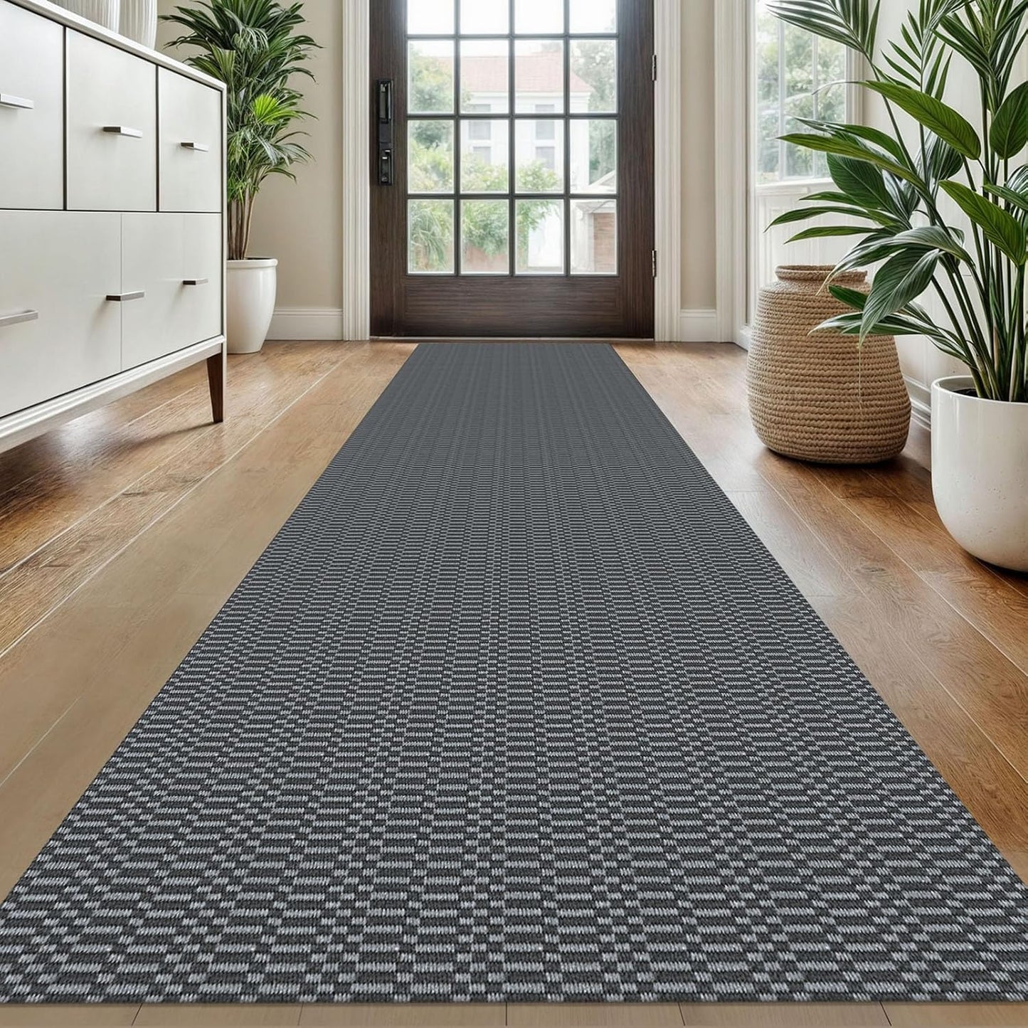 KOZYFLY Washable Runner Rug 2x10 ft Hallway Kitchen Runner Rugs with Rubber Backing Bobo Non Slip Entryway Runner Indoor, Long Carpet Runners for Hall Kitchen Entryway, Grey/Charcoal Grey