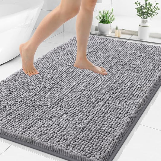 Smiry Luxury Chenille Bathroom Rugs 48x32, Extra Soft and Absorbent Shaggy Bath Mat, Machine Washable, Non-Slip Plush Carpet Runner for Tub, Shower, and Floor, Home Decor Accessories, Grey