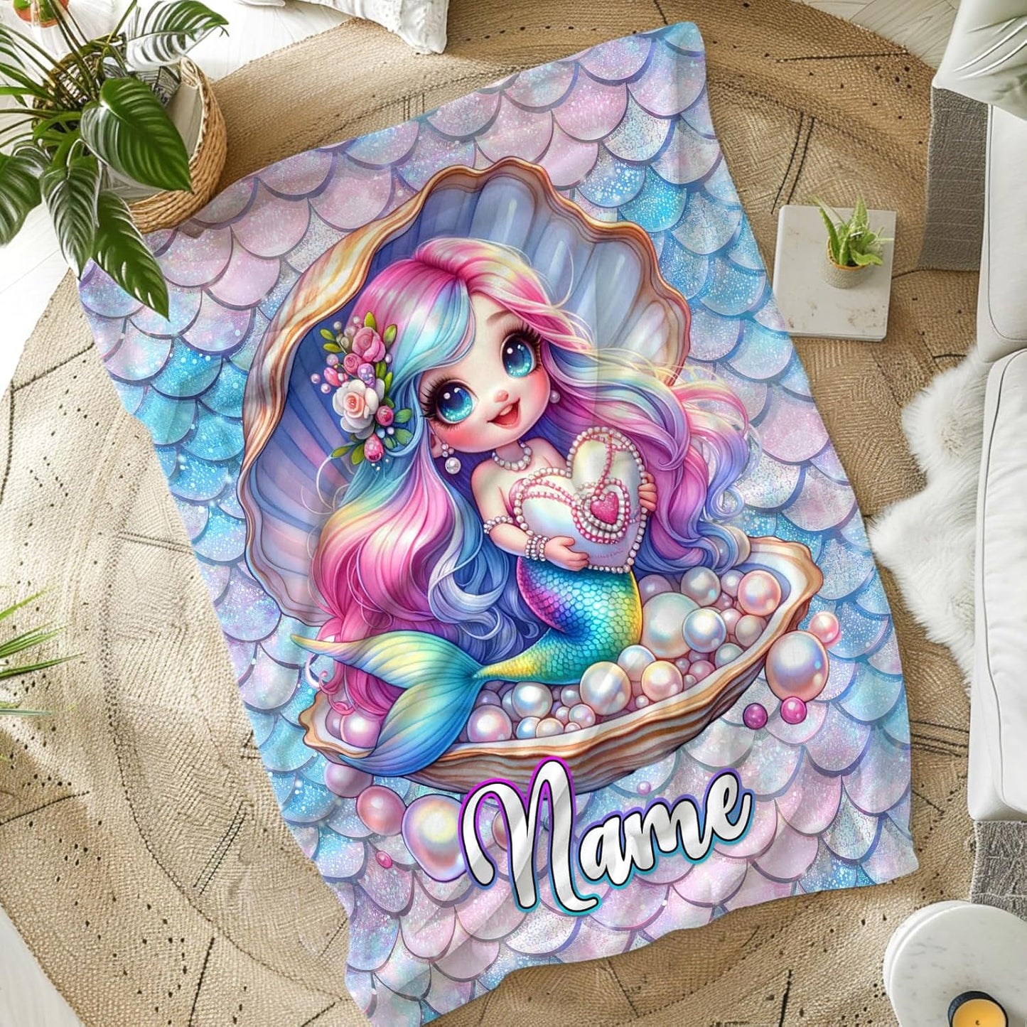 Kids Blanket for Girls Women Personalized Mermaid Blanket for Gift, Warm Cozy Throw Blankets for Living Room Bed Sofa Travel