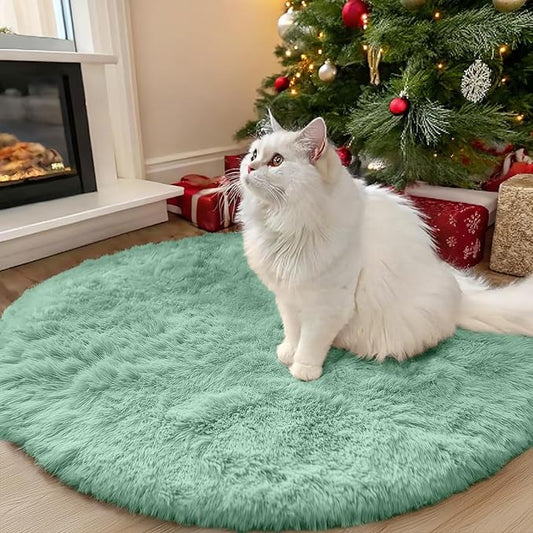 OLANLY Mint Green Round Rugs for Bedroom - Machine Washable, 3 ft Circle Area Rugs for Living Room, Soft and Fluffy Shaggy Carpet for Teen Girls and Boys, Nursery Rooms, Dorms, Home Decor Aesthetic