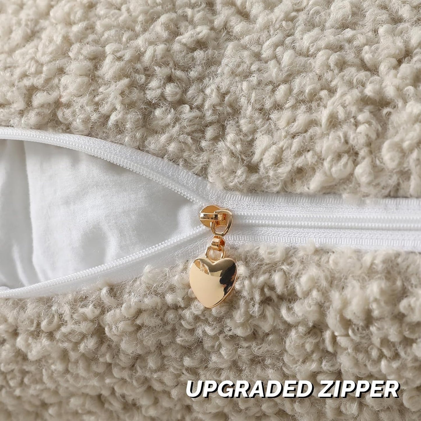 FUTEI Beige Throw Pillow Covers 22x22 Inch Set of 2,Furry Faux Fur Teddy Boucle Textured Cushion Covers,Soft Fluffy Decorative Pillow Case,Home Decor for Couch Bed Living Room Office Car