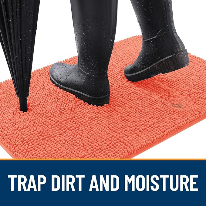 OLANLY Dog Door Mat for Muddy Paws 40x32, Absorbs Moisture and Dirt, Absorbent Non-Slip Washable Doormat, Quick Dry Chenille Mud Mat for Dogs, Entry Indoor Entryway Carpet for Inside Floor, Coral
