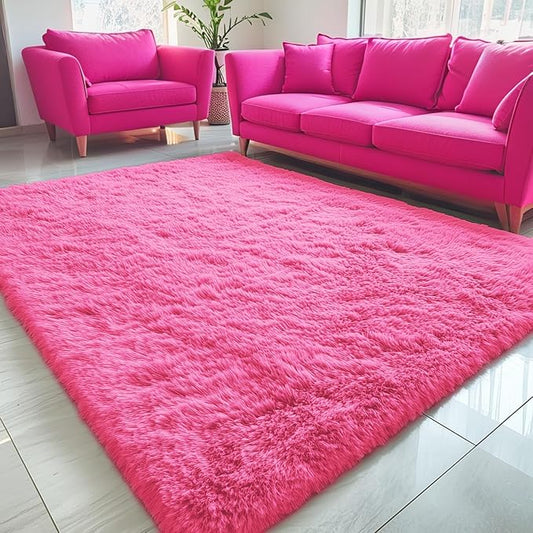 OLANLY 5x8 Machine Washable Large Area Rugs for Living Room, Bedroom, Soft Fluffy Shaggy Bedside Rug, Indoor Floor Carpet for Kids Girls and Boys, Dorms, Nursery, Home Decor Aesthetic, Hot Pink