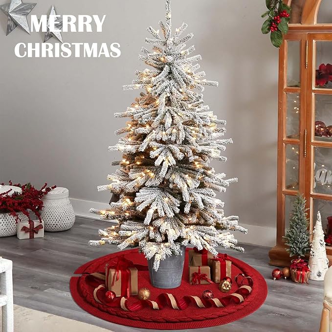 Hommtina Christmas Tree Skirt 48 Inches White Tree Skirt,Christmas Tree Decorations Faux Fur Tree Skirt for Xmas Holiday Home Party Decorations Ornaments(Red)
