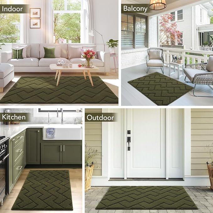hicorfe Front Door Mat Outside Entrance,32"x40" Absorbent Muddy Dirt Resist Welcome Door Mats Outdoor Indoor,Stain and Fade Resistant,Non Slip Backing Entry Mat Doormat for Entryway(Oliver Green)