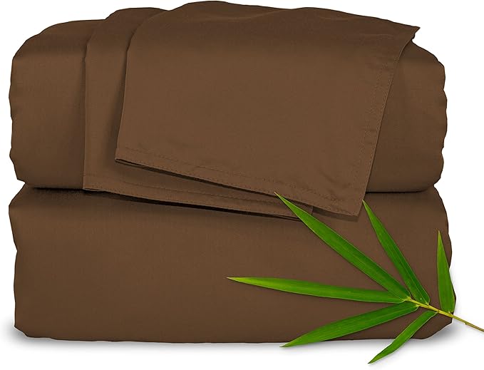 Split King Sheets by Pure Bamboo, Genuine 100% Organic Viscose Derived from Bamboo Bed Sheet Set, Soft & Cooling, Double Stitching *Not for Split Top (Split King, Coconut Husk)