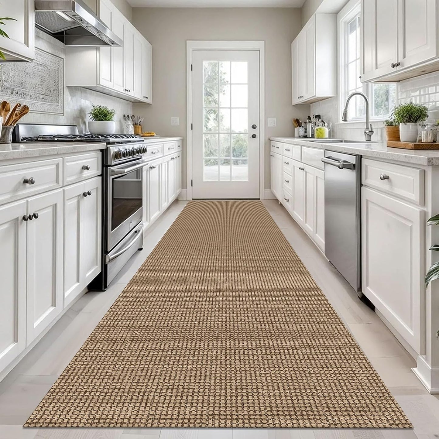 KOZYFLY Long Runners for Hallways 3x12 ft Washable Kitchen Runner Non Slip Rubber Backed Hallway Rugs Cotton Entryway Runner Rug Floor Carpet for Indoor Hall, Backdoor, Kitchen, Tan/Orange/Brown