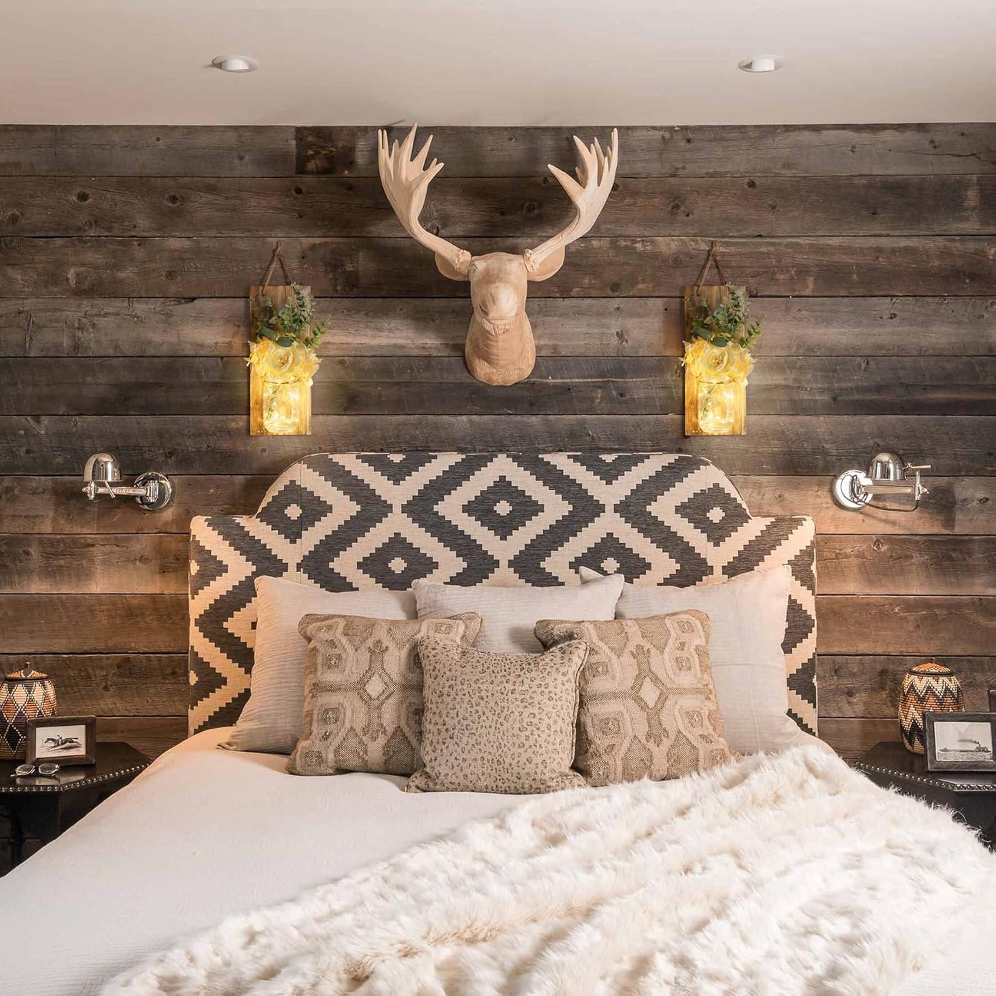 HOMKO Rustic Wall Decor, Mason Jars Wall Sconces with Remote Control Multi-Mode LED Lights, Hanging Farmhouse Decor (Set of 2) - Rustic Brown