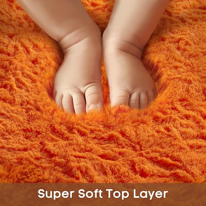 Ophanie Orange Rugs for Living Room Bedroom, 5x8 Fluffy Fuzzy Furry Carpet, Plush Soft Shaggy Bedside Indoor Floor Area Rug for Kids Girls Boys Baby Teen Dorm Nursery Home Decor Aesthetic