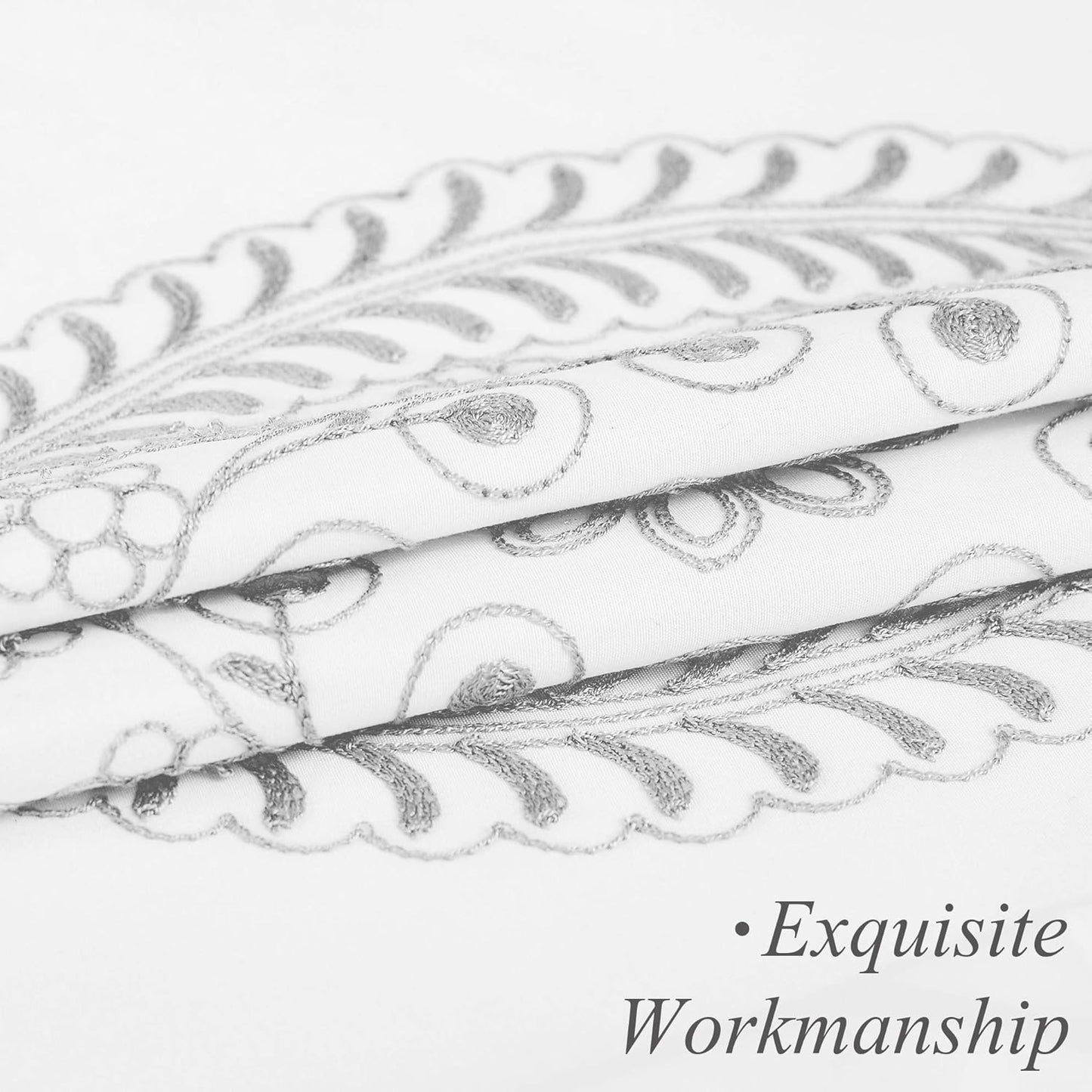 Jubilantex Grey and White Embroidered Shower Curtain Fabric for Bathroom, Farmhouse Boho Floral Rustic Chic Decorative Waterproof Bath Room Shower Curtain for Spa Hotel, 70x72 Inches, Gray