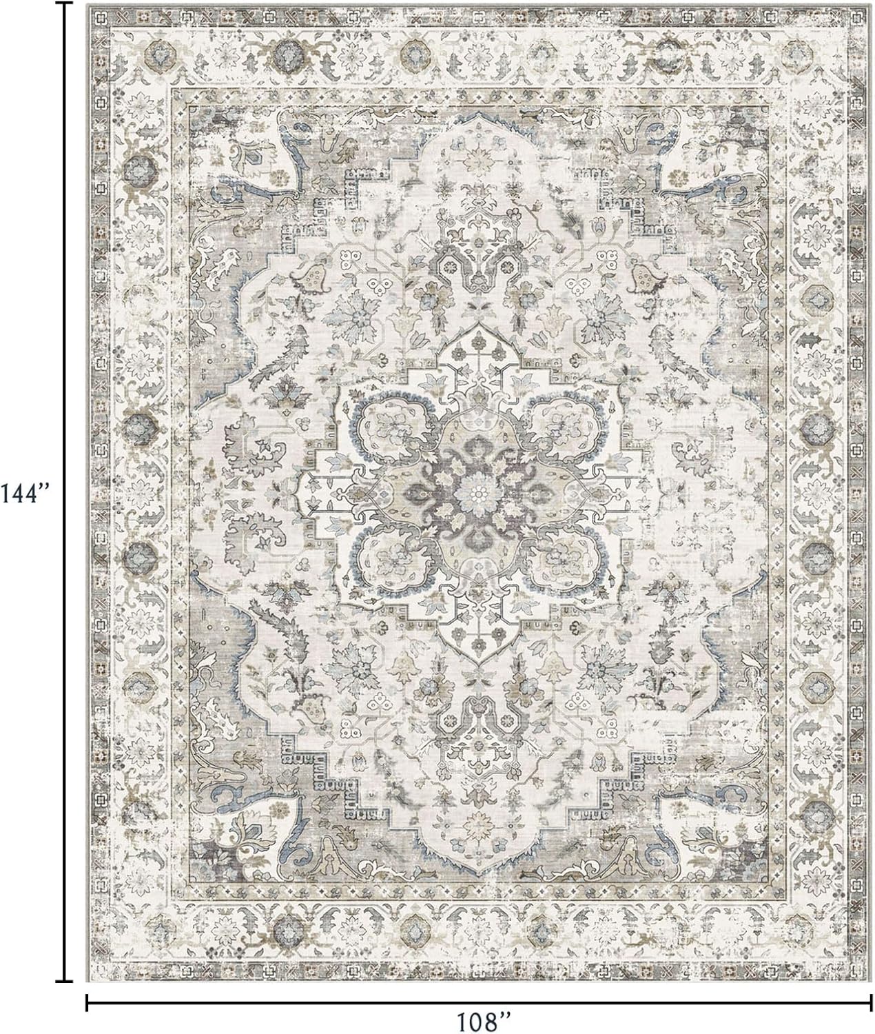 Area Rugs 9x12 Living Room - Large Washable Cream Boho Rugs for Bedroom Soft Vintage Rug Ultra-Thin Farmhouse Oriental Carpet Stain Resistant Rug for Dining Room Guest Room Home Decor
