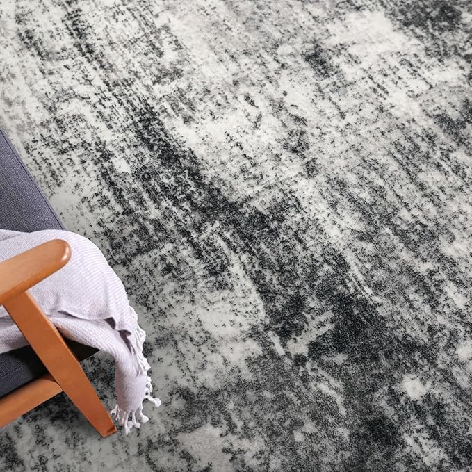 IOHOUZE Modern Abstract Area Rugs 5x7 Ft Washable Rugs for Living Room, Non Slip Dining Room Rug, Printed Faux Wool Rugs for Bedroom, Floor Carpet for Office Nursery Playroom, Black Grey