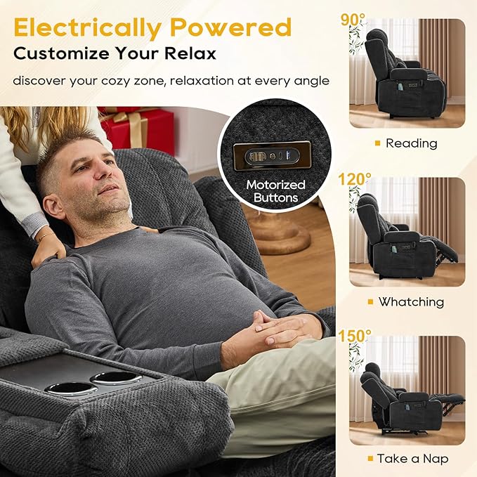 IPKIG 67" Power Reclining Loveseat Sofa, Electric Home Theater Seating with Console/4 Colors Ambient Lighting/Bluetooth Speakers/USB Ports/Built-in Outlets (Charcoal, Loveseat Recliner)