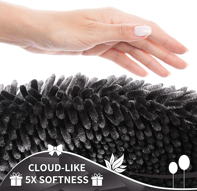 Yimobra Long Bathroom Rug Non Slip 44x24 Inch, Extra Thick Soft Absorbent Chenille Bath Mat, Machine Washable Quick Dry Bath Rugs for Bathroom Floor, Tub and Shower, Home Decor Accessories, Dark Grey