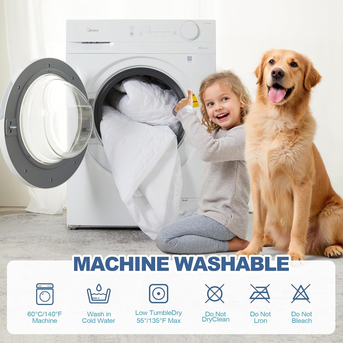 King Quilted Fitted Waterproof Mattress Protector, Noiseless Mattress Cover with 6"-18" Deep Pocket, Breathable and Soft Waterproof Mattress Pad Mattress Topper