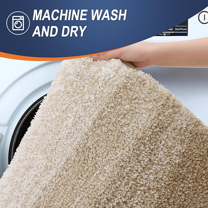 OLANLY Bathroom Rug Set 2 Piece, Soft Absorbent Microfiber Bath Mats and U-Shaped Contour Toilet Rug, Non-Slip, Machine Wash Dry, Plush Shaggy Bath Mats for Bathroom (24"x16"+24"x20", Tan)