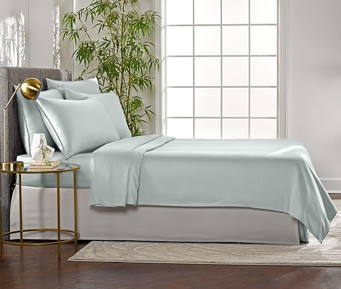 King Sheets by Pure Bamboo, Genuine 100% Organic Viscose Derived from Bamboo Bed Sheet Set, Luxuriously Soft & Cooling, Double Stitching, 2 Year Quality Promise (King, Sea Glass)
