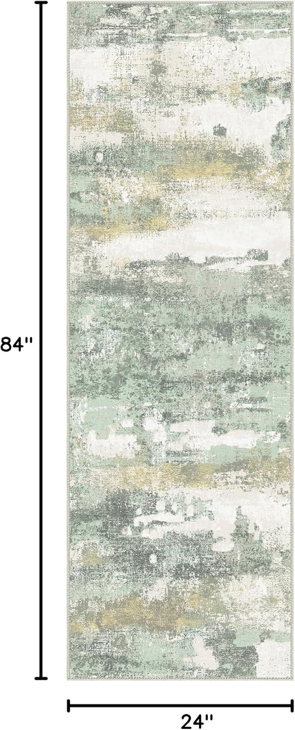 Runner Rug for Hallway Kitchen, 2x7 Machine Washable Runners Rug for Entryway, Light Green Soft Modern Abstract Throw Rugs, Low Pile Floor Carpet with Non Slip Backing