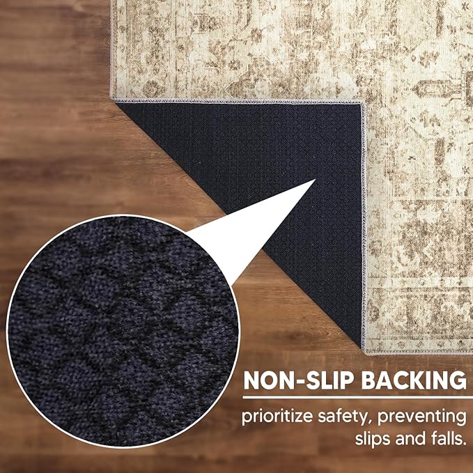 Keen Home Design 2x10 Rug - Machine Washable Runner Rug with Non-Slip Backing, Ideal for Hallway, Entryway, Kitchen, Laundry Room - Vintage, Easy Clean, Durable, Low Pile - (2'6" x 10')