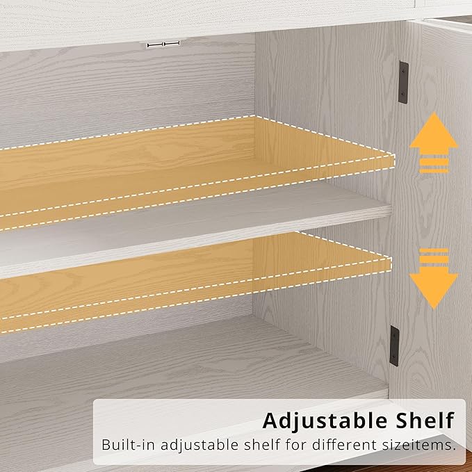 IRONCK Buffet Cabinet with Storage, Sideboard Storage Cabinet, Kitchen Cabinet with Drawers and Doors, Natural Wood