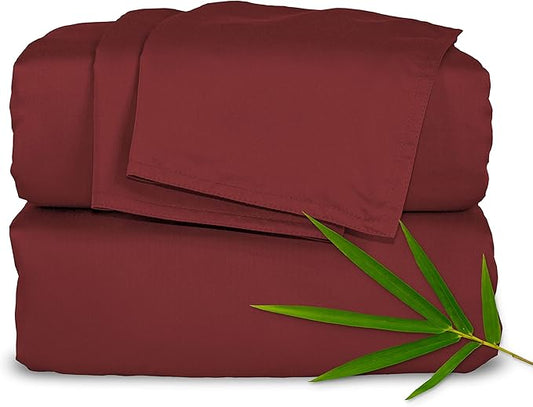 Split King Sheets by Pure Bamboo, Genuine 100% Organic Viscose Derived from Bamboo Bed Sheet Set, Soft & Cooling, Double Stitching *Not for Split Top (Split King, Merlot)