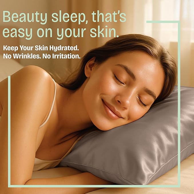 Satin Pillowcase with Zipper, for Hair and Skin Care, Feels Soft and Cool Like a Silk Pillowcase, Satin Pillow Cases 2 Pack, Slik Pillow Cover, Pewter, Standard Size -Set of 2